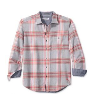 🎁 NWT Tommy Bahama Canyon Beach Flannel Long Sleeve Men's Shirt Pink Gray Size L
